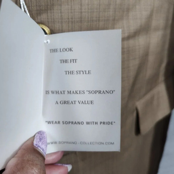 Soprano Brown Blazer Suit Jacket 3 Button Men Size 42R NEW with MISSING BUTTONS - Picture 4 of 12